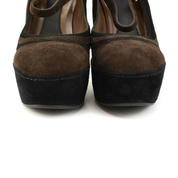 MARNI: Dark Brown/Black, Leather Platform Heels - Picture 5 of 8